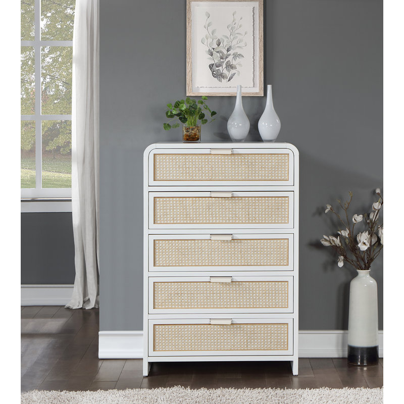 Commode 5 tiroirs Tico, Blanc