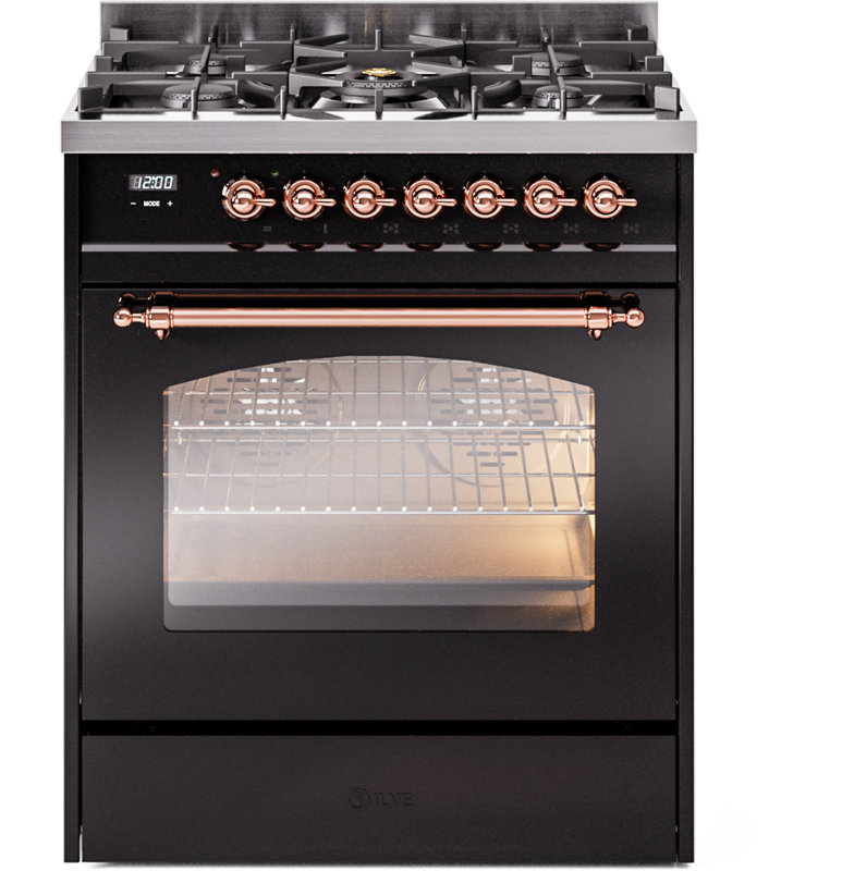 ILVE Nostalgie II 30 in Dual Fuel Range, Blue Gray/Brass, Liquid Propane