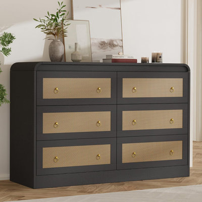 Commode 6 tiroirs en rotin, commode pour chambre à coucher, commodes et commodes
