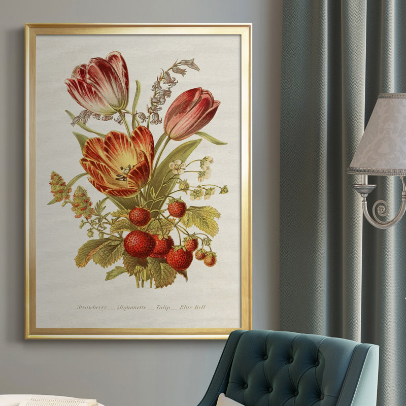 Antique Floral Bouquet IV, toile encadrée de qualité supérieure - prête à être accrochée, H 36,5 po x l 26,5 po x P 1 po, Or