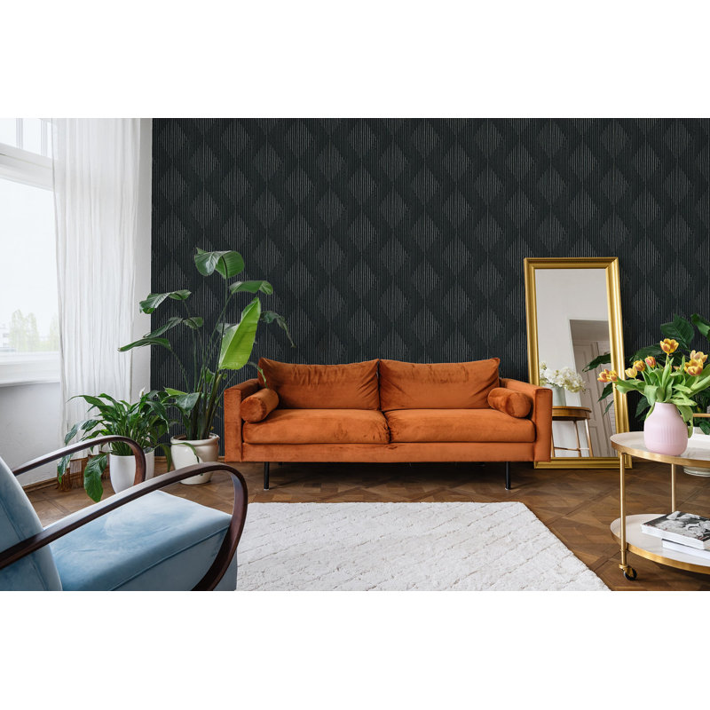 Organic Diamonds 10' L x 24" W Wallpaper Roll, Black/Gray, Self-adhesive