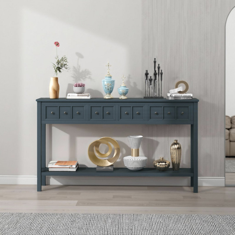 Himanshu Rustic Entryway Console Table, 60" Long Sofa Table with two Different Size Drawers and Bottom Shelf for Storage