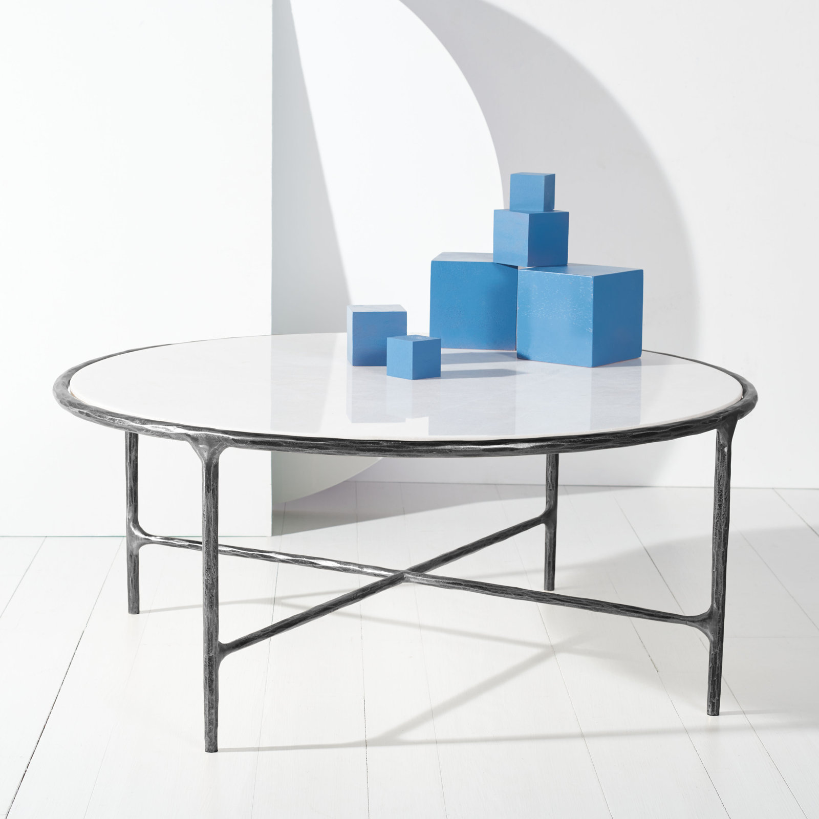 Evelynn 4 Legs Coffee Table, Marble, White Marble, Black