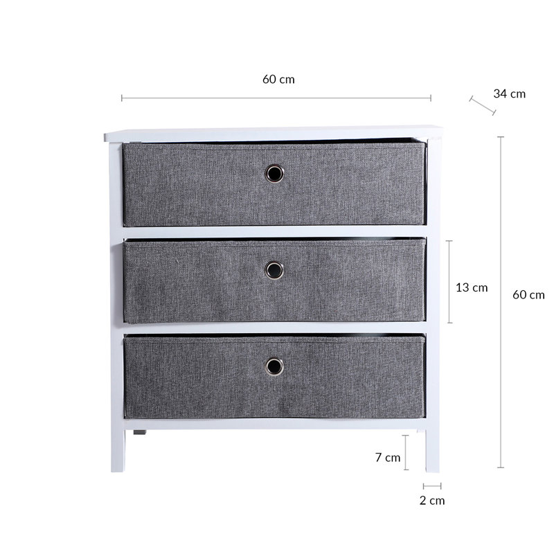 60cm W 3 - Drawer Chest of Drawers, Grey
