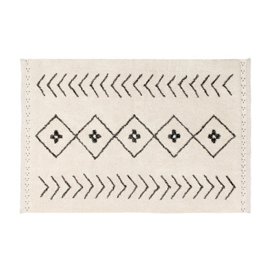 Bereber Cotton Geometric Area Rug in Beige/Black