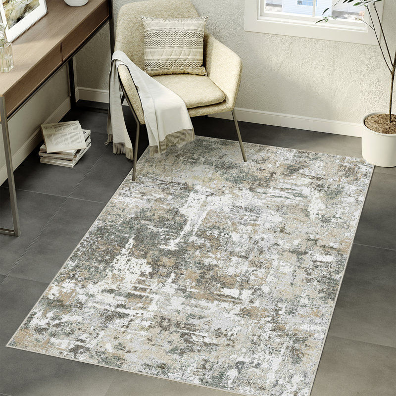 Tapis moderne lavable abstrait avec envers antidérapant, Rectangulaire 3 pi x 5 pi