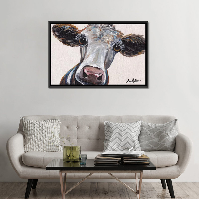 «Cora the Cow on Neutral» par Hippie Hound Studios - impression sur toile tendue, H 18 po x l 26 po x P 1,5 po
