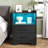 Black Dressing Table For Bedroom, Led Nightstand With Charging Station, Side Table With Usb Port, Nightstand With 2 Fabric Drawers And Open Bedroom Compartment, Set Of 2