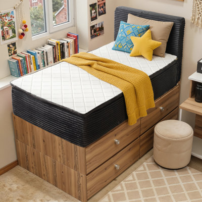 Twin 16" Extra-Thick Memory Foam Mattress with Headboard, All-in-One Bed, No Assembly Platform Bed, Medium Firm, No Box Spring Needed