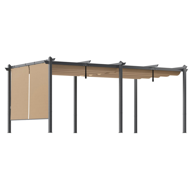 Pergola en aluminium avec auvent Aoodor, Kaki, H 8,2 pi x l 20 pi x P 12 pi