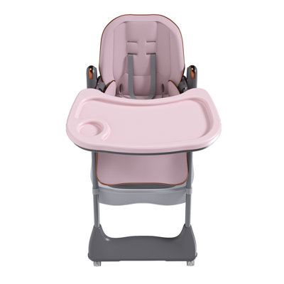 Adjustable Pink High Chair 0 - 6 Years, Featuring 4 Position Tray Adjustment, 3 Reclining , Waterproof Pu Cushion, And Space Saving Foldable Feature For Dining Room