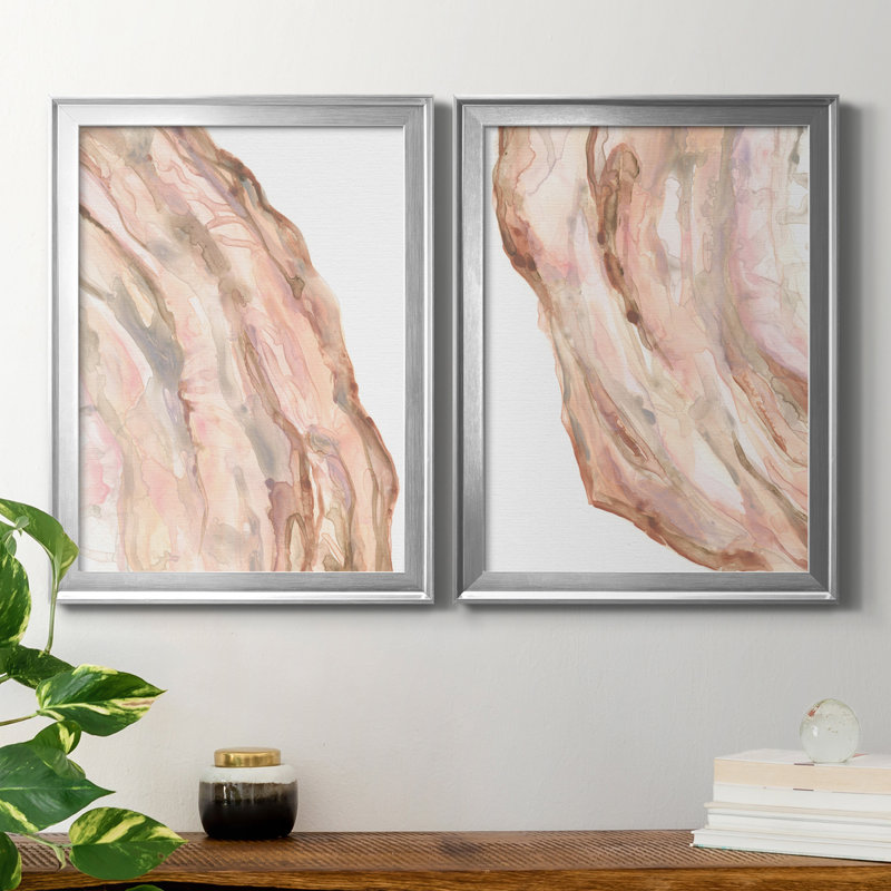 Rose Quartz I - 2 Piece Single Picture Frame Painting Set on Canvas, Silver, 24.5" H x 18.5" W x 1" D