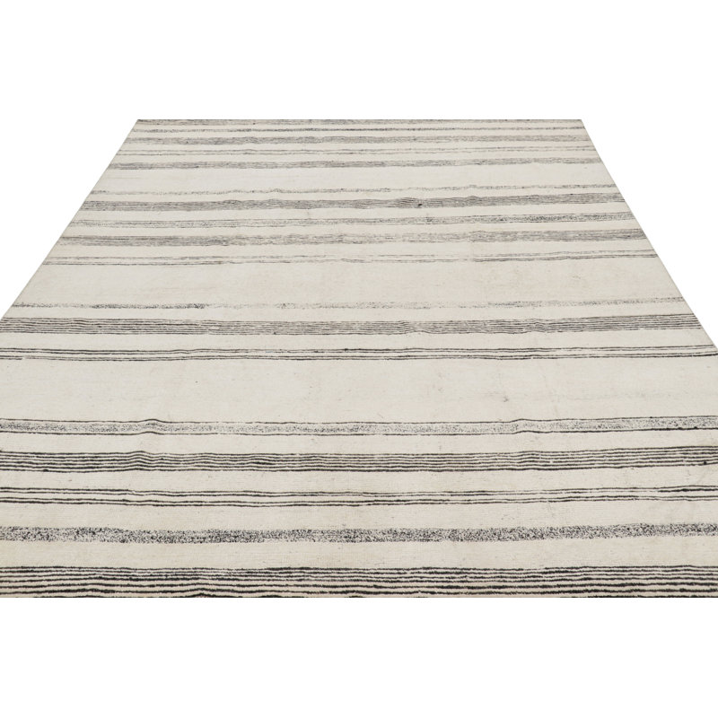 Rug & Kilim’S Modern Rug In White With Black Textural Stripes And Accents