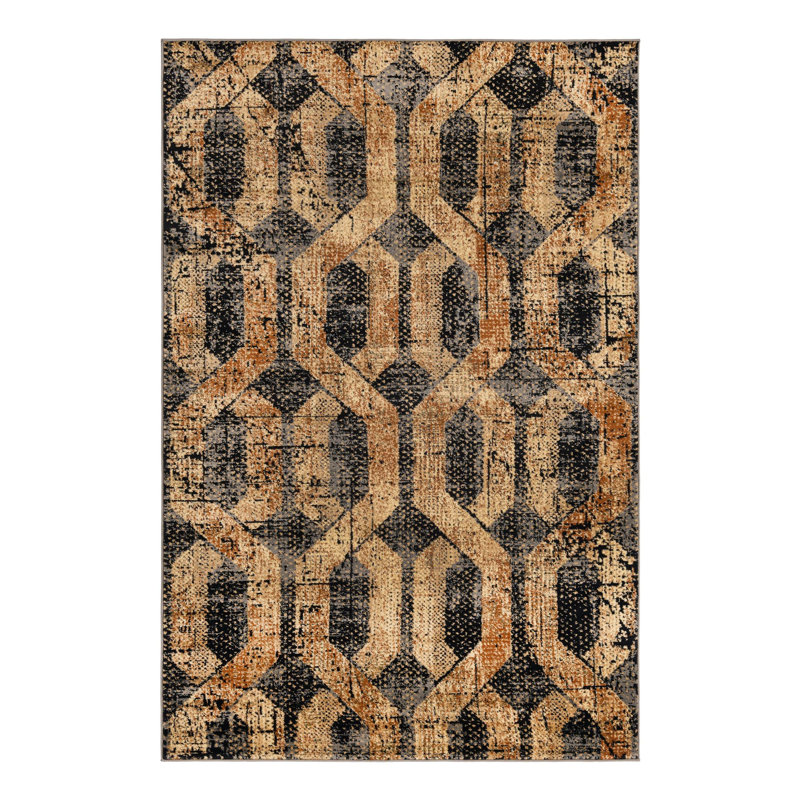 Tapis contemporain de couleur noire-grise, Rectangle 5 pi 3 po x 8 pi