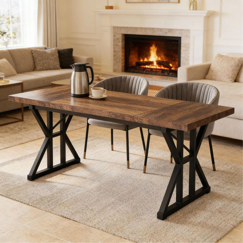 Table de cuisine en X, table de salle à manger, bureau d'ordinateur, Brun, H 29,55 po x L 70,92 po x l 31,52 po, Noir