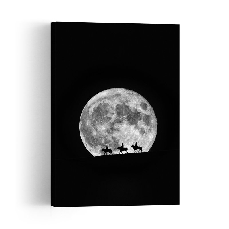 Western Night Riders Abstract Contemporary Horse Landscape Nature Wall Art Print 1 Piece Wrapped Canvas Wall Art