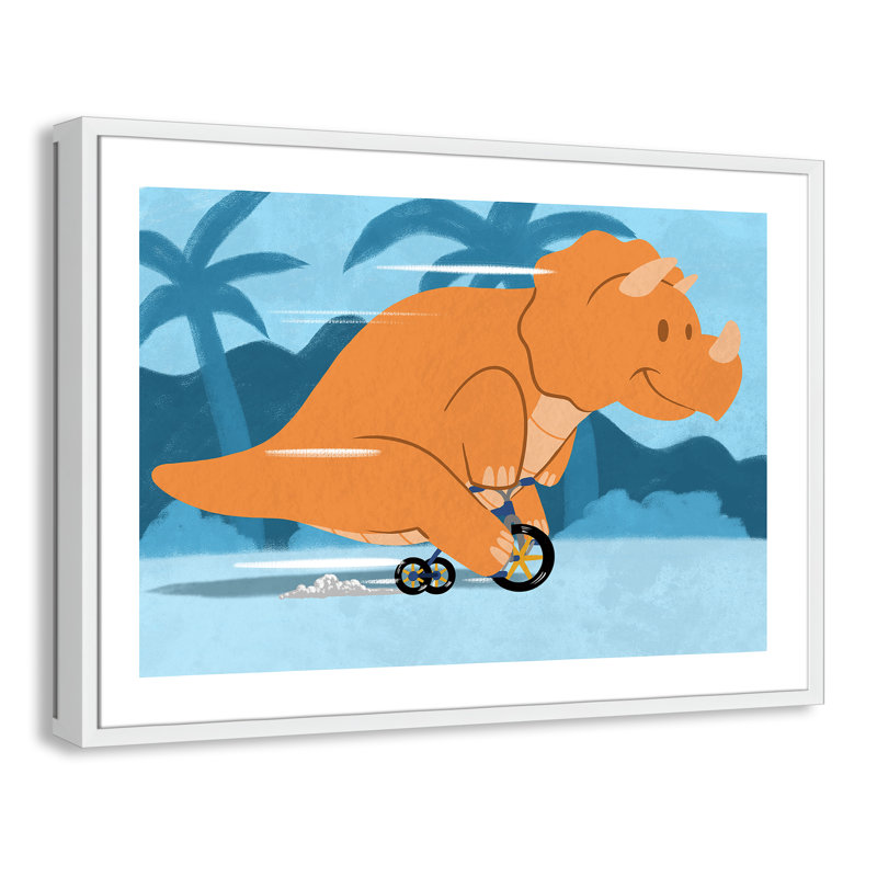 «Riding Dino 2», impression sur papier, H 24,5 po x l 34,5 po x P 1,18 po, Encadré de boîte blanc