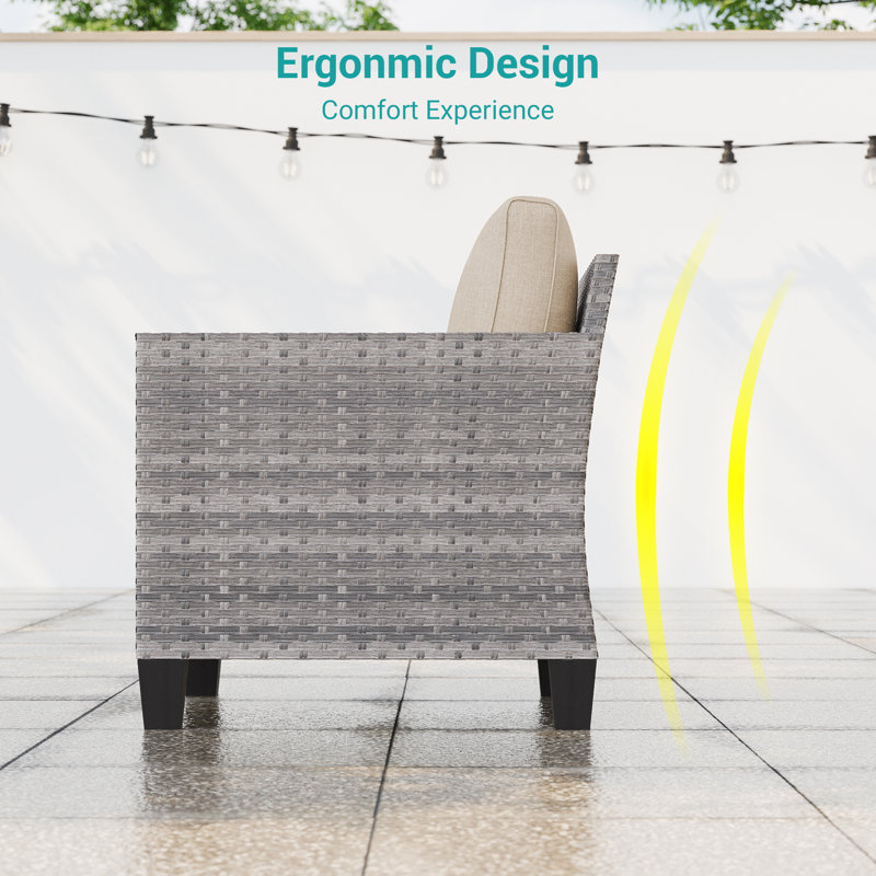 Campeaux Wicker 2 - Person Patio Conversation Set with Cushions, Gray, Beige