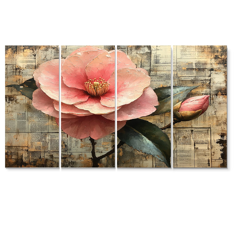 Ensemble de décorations murales Camellia rose et vert Winter Bloom II, H 28 po x l 48 po