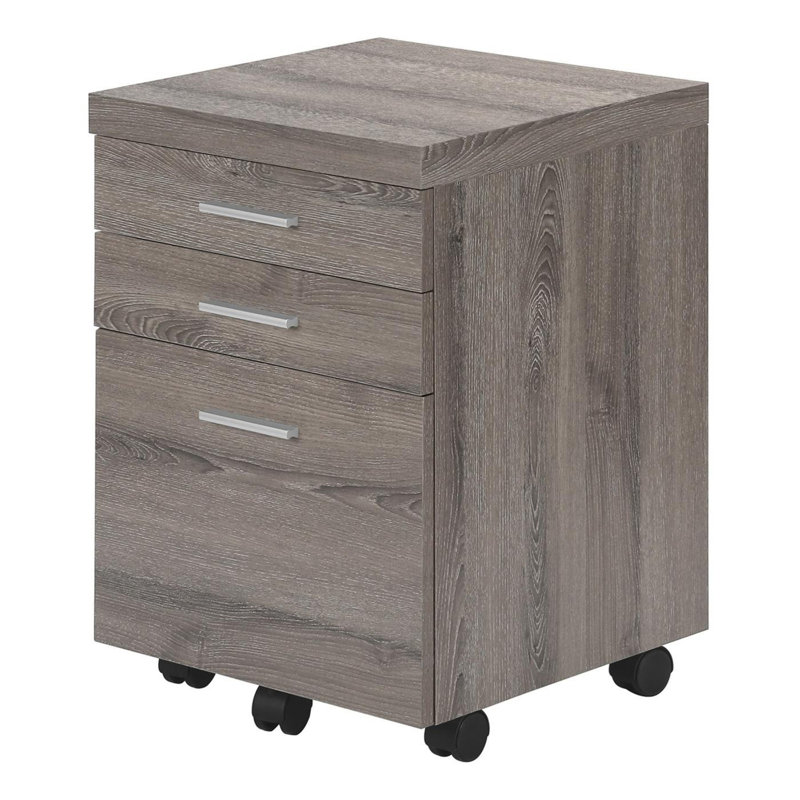 Contemporary Brown Mobile 3-Drawer Legal File Cabinet