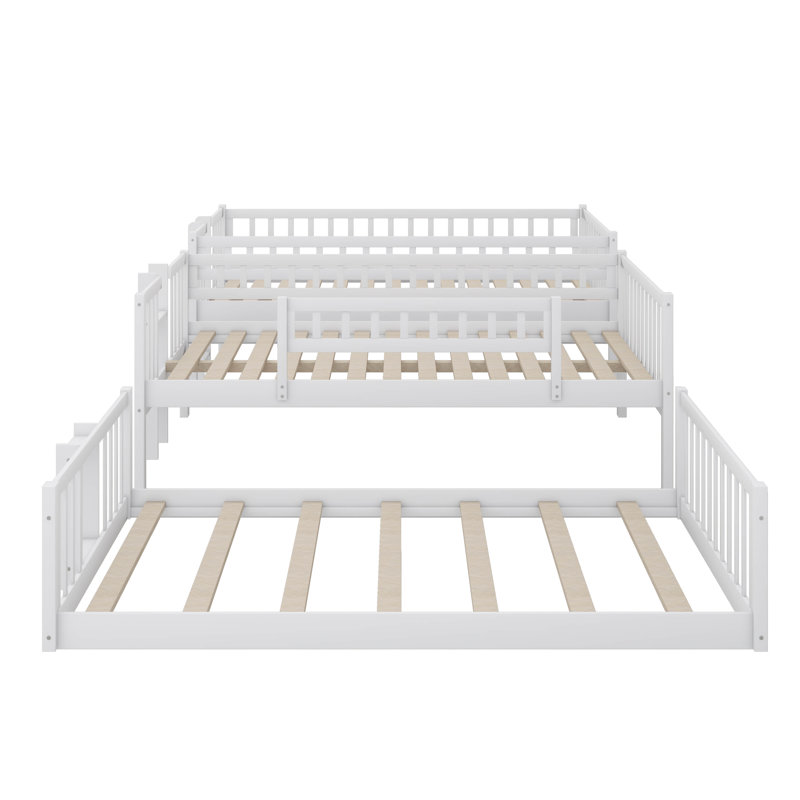 Triple lit double avec échelle intégrée, barrières de sécurité et glissade, Blanc