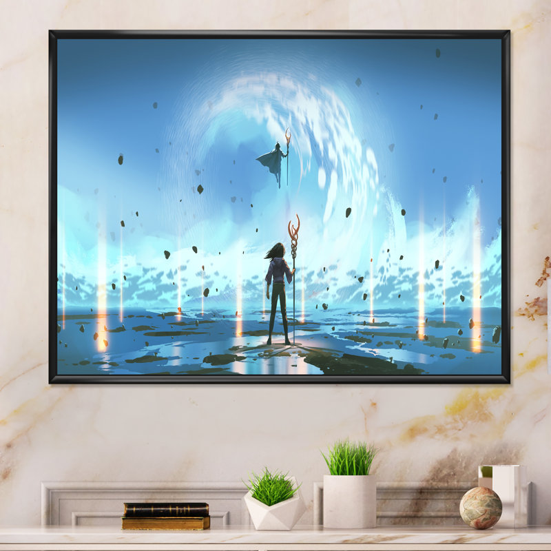 Jeu vidéo Ocean Poseidon Knights - reproduction sur toile, H 30 po x l 40 po x P 1,5 po, Cadre flottant noir