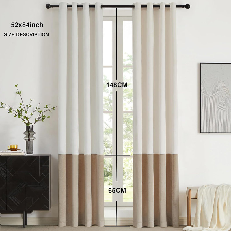 Velvet Thermal-Insulated Blackout curtains. Room Darkening 75%-95% Patchwork Color Block Drapes for Bedroom Living Room Window（set of 2）