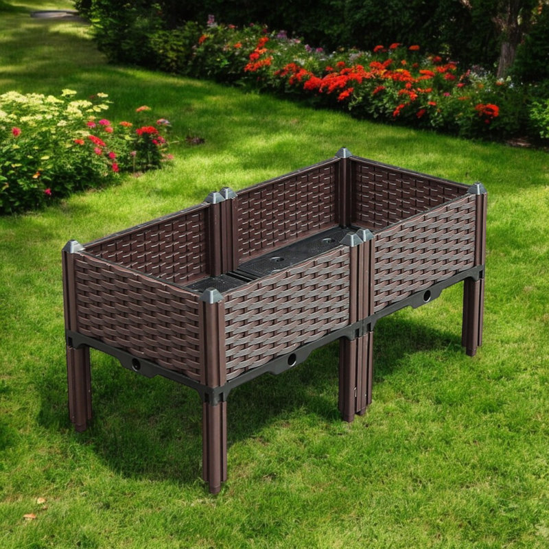 Lit de jardin surélevé rectangulaire en plastique brun foncé 32 po x 16 po