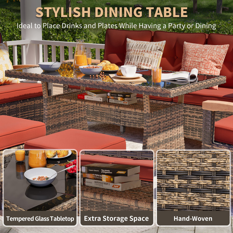 Patio Dining Table with Ottomans