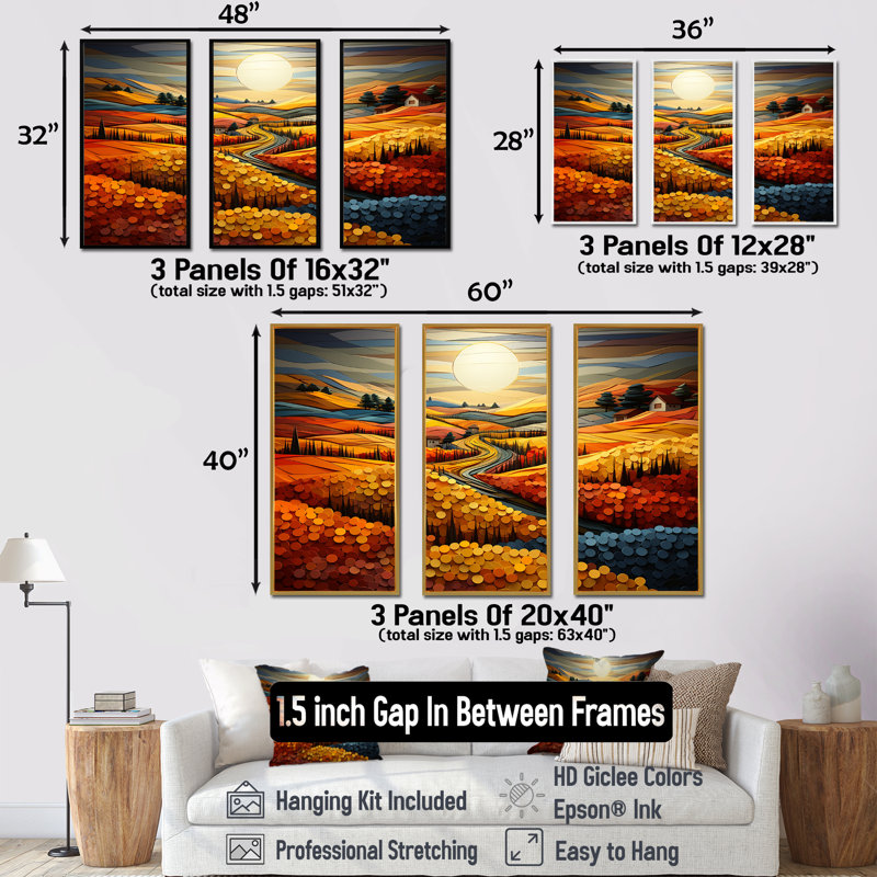«Countryside Fusion Unveilé II», ensemble d'art mural sur toile, Cadre flottant blanc, H 28 po x l 36 po x P 1 po