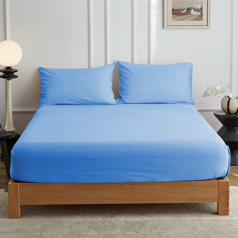 Leila Microfiber 25cm Deep Pocket Fitted Bed Sheet, Single (3'), Light Blue