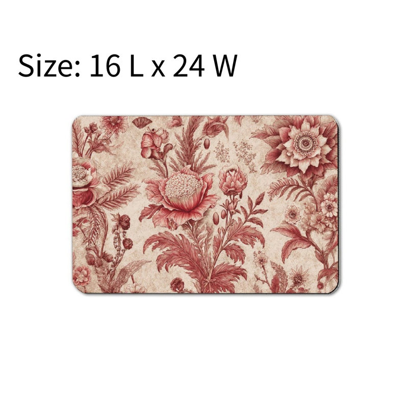 Tapis de bain Vintage Floral Illustration, 16 x 24 po, Illustration florale rouge / beige rétro