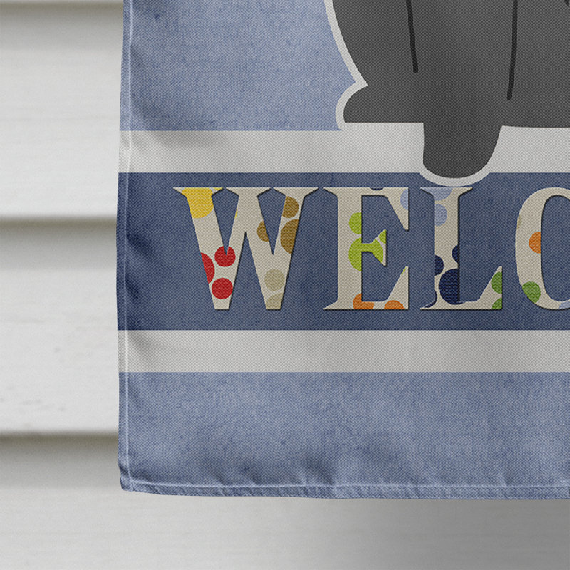 Polyester 2 côtés 40 x 28 po welcome drapeau maison, Chow-chow noir assis