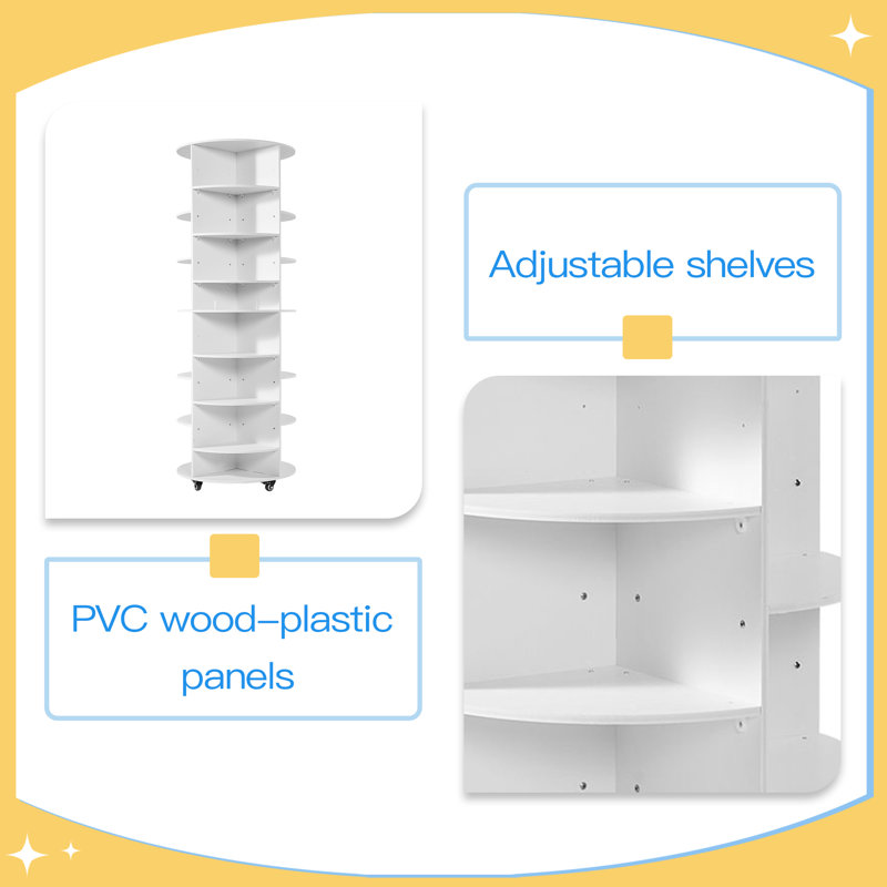 7 Tier Rotating Shoe Rack Tower with Adjustable Shelves, Movable 360° Spinning Carousel Display with Wheels, Lazy Susan Organizer Closet for Bedroom, Living Room, Entryway, Closet