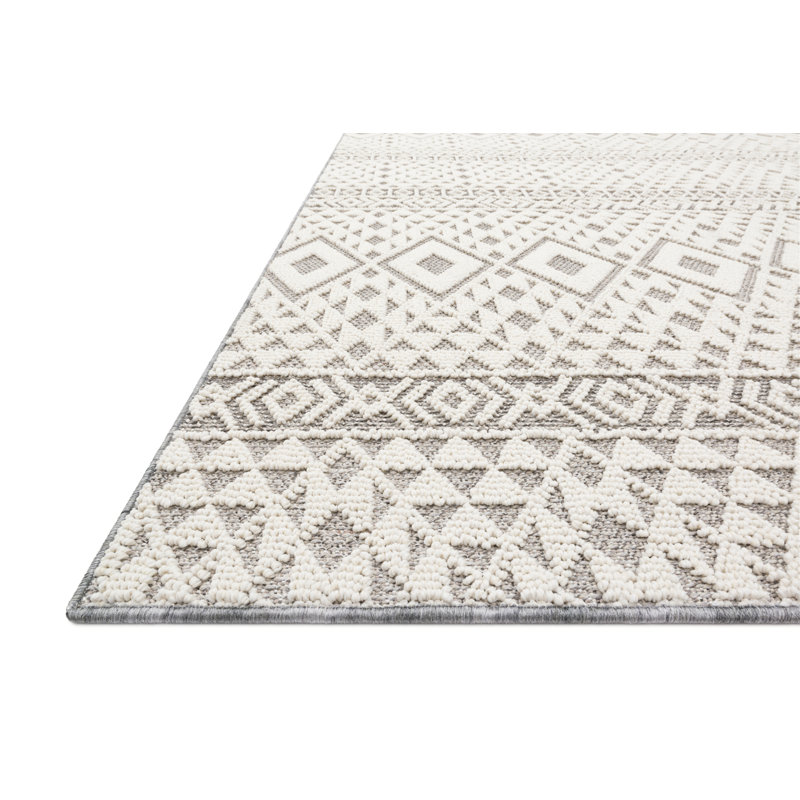 Tapis intérieur/extérieur ivoire/argenté Hauge, Rectangle 2 pi 1 po x 3 pi 4 po