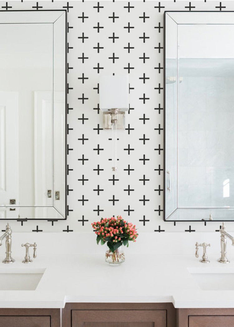 Mrs Paranjape Papers Modern Geometric Peel & Stick Wallpaper, Jet Black, Non-pasted, Paper