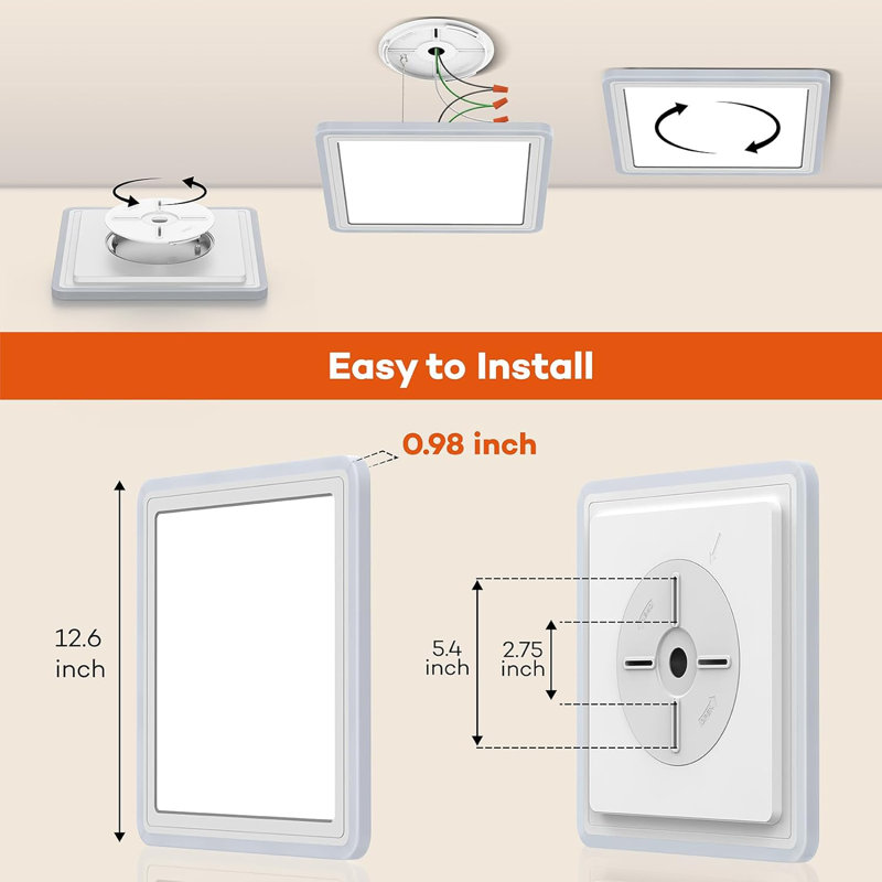 Smart LED Ceiling Light Wifi, 13In RGB Flush Mount Lighting Fixture With Remote, Compatible With Alexa Google Home, Low Profile Ceiling Light For Bedroom, Kitchen, Square White