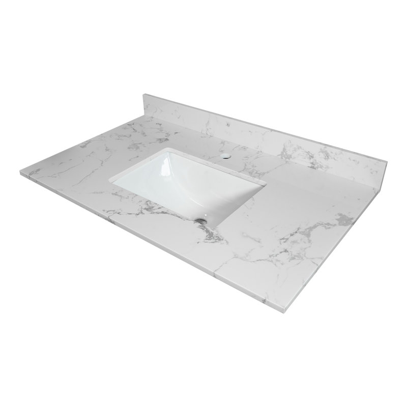 Plateau de meuble-lavabo simple 31 po avec lavabo, Blanc / pierre