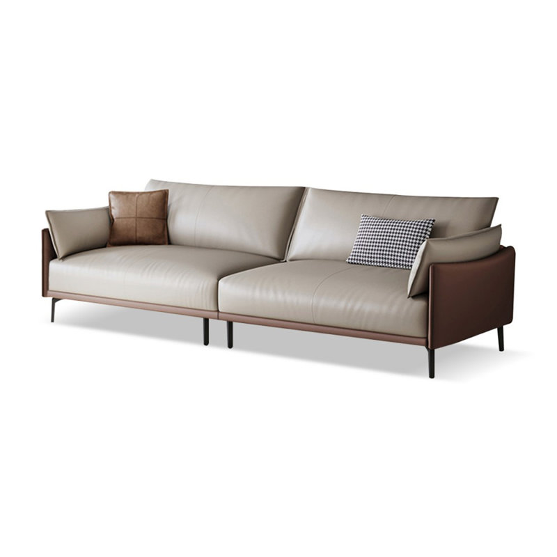 Canapé modulaire gris en cuir véritable, 4, 33.46" H x 110.24" W x 35.43" D 