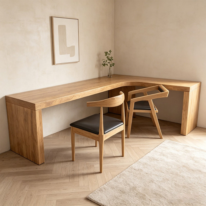 Bureau en bois massif en L Burlywood, Oui, 29.53"H*78.74"W*47.24"D