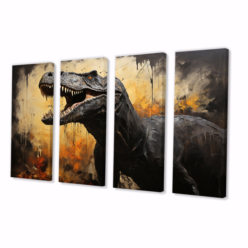 Trinx Vintage Jurassic Trex Portrait II - Dinosaur 4 Piece Wall Art ...