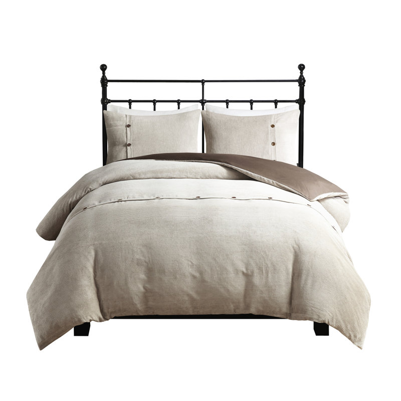Tan Corduroy Bedding King/ King - Buttoned Duvet Cover, Microfiber Reverse Side, 4 Tie Corners, Washable 3 Piece Cover For Tan, , Button Trim, Soft Reverse, Corner Ties, Include 1 & 2 Shams