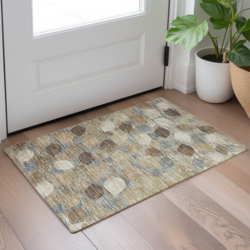 Machine Washable Indoor/Outdoor Chantille ACN2444 Floral Rug, 1'8" x 2'6", Beige