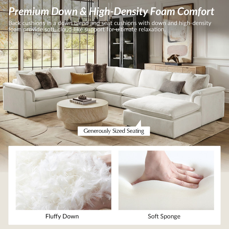 Cioffi Gosport 148"W Oversized L Shaped 8 Piece Down Blend Modular Cloud Sectional Sofa with Removable Cushion Cover