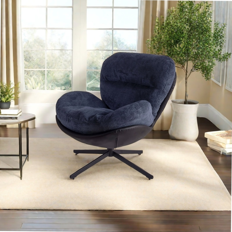 Chaise de bureau pivotante polyvalente avec matériaux de qualité supérieure et conception ergonomique, Noir / bleu marine