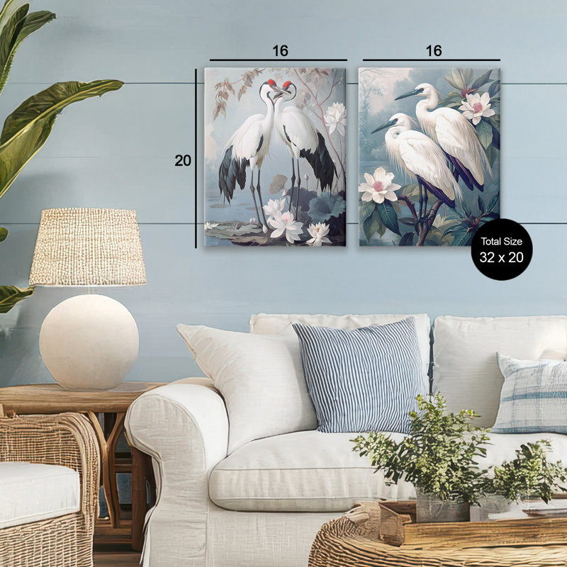 Ensemble de 2 toiles Shore Line Magic Birds, design par Steve Hunziker, H 20 po x l 16 po