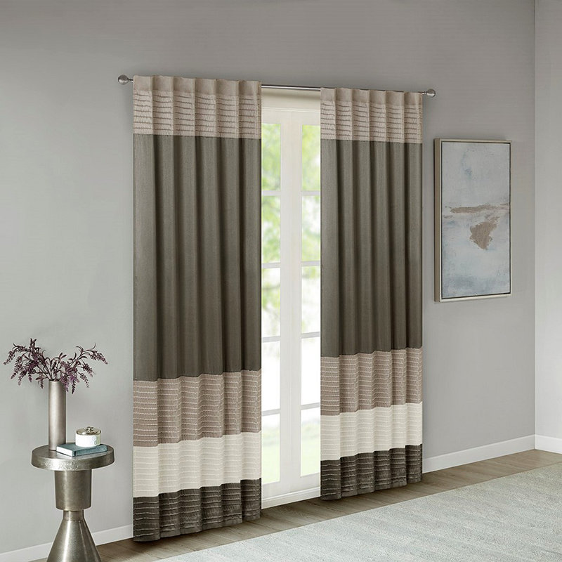 Panneau de rideau Polyoni Pintuck (seulement 1 panneau PC), L 50,03 po x L 84,03 po, Brun foncé / Beige
