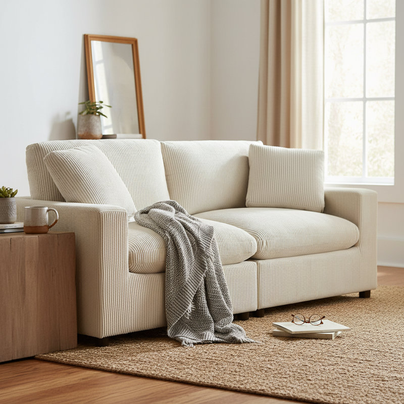 Vinessa Modular 2-Piece Sofa, Beige Corduroy