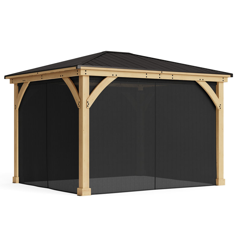 11' x 13' Meridian Gazebo Mosquito Mesh Kit  Premium Phifer UV-Resistant Mesh with Easy Glide Tracks and Full-Length Zippered Panels