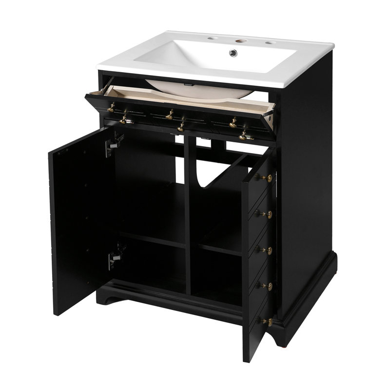 24" Bathroom Vanity with Soft-Closing Doors & Ceramic Sink for Small Spaces